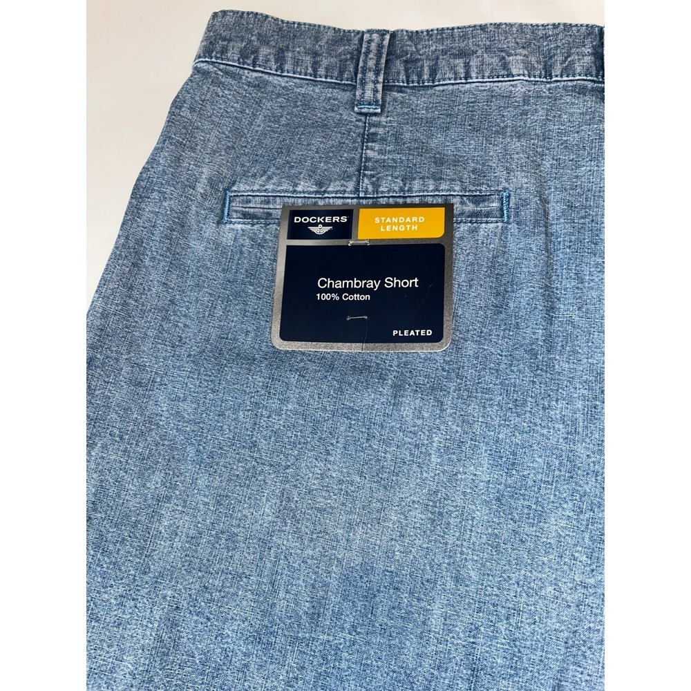 Dockers Chambray Shorts 46 Mens‎ Blue Pleated 100% Cotton Standard Length NEW